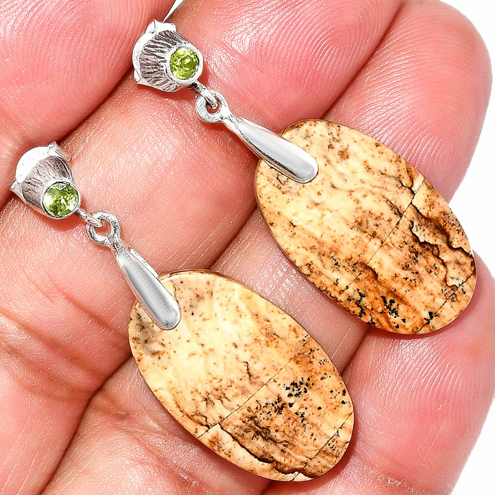 Natural Picture Jasper & Peridot Earrings E-1120 SDE84606